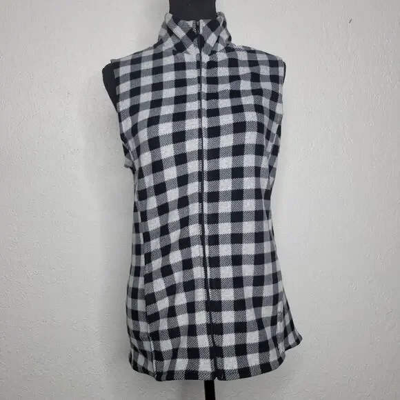 Cuddl Duds Womens Cozy Comfort Black Plaid Fleece Full Zip Thermal Layer Vest✨️M - Picture 2 of 11